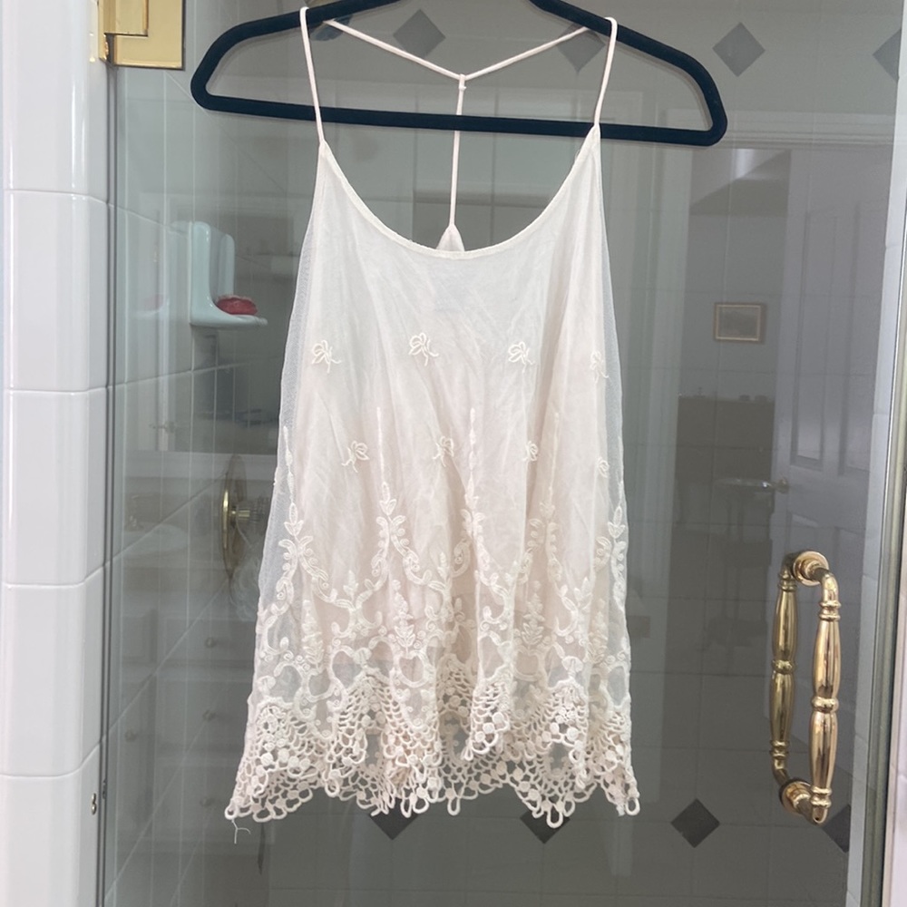 Cream Lacey shirt from wet seal